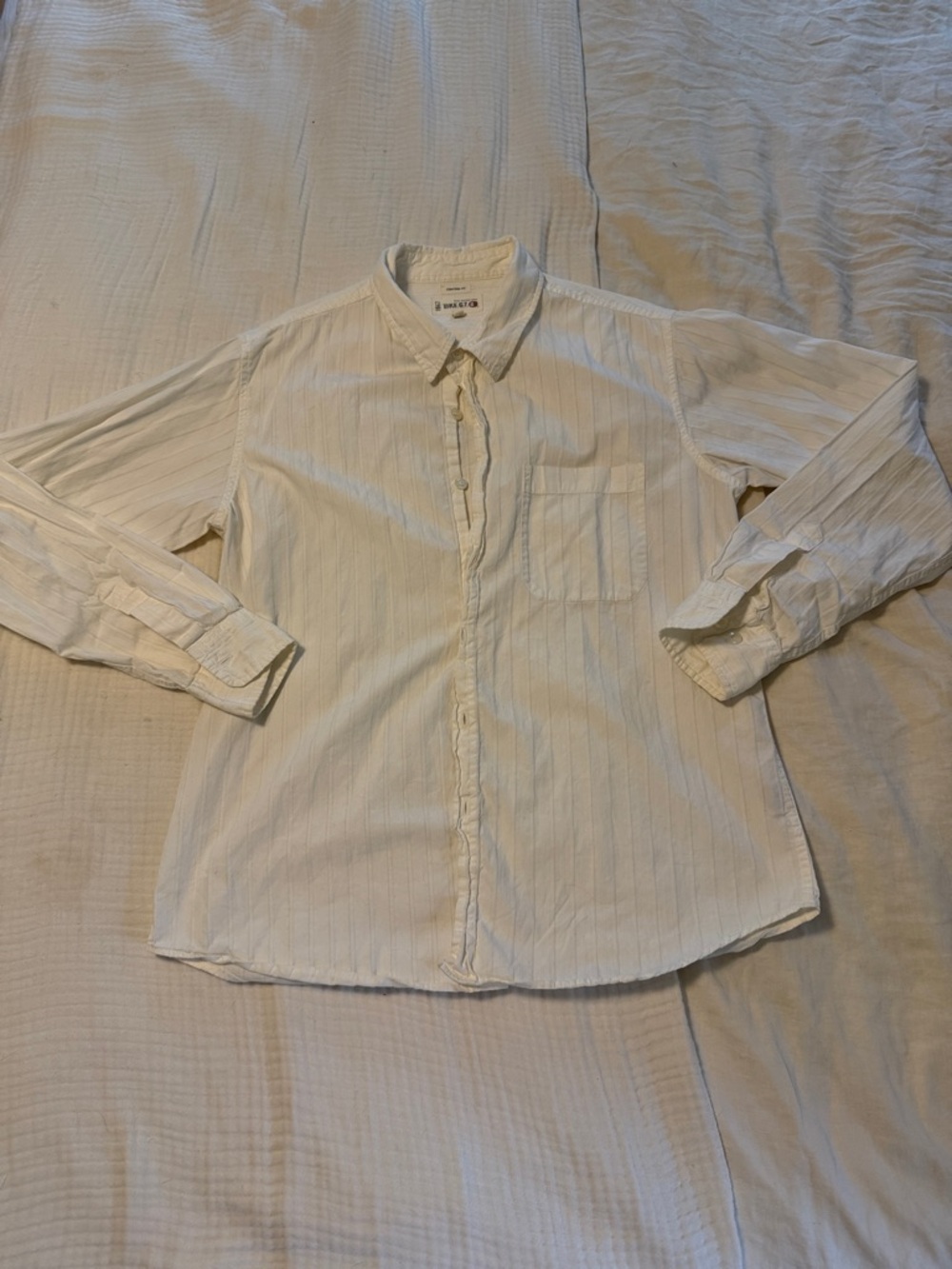 BKE Men's Off-White Striped Button-Up Dress Shirt